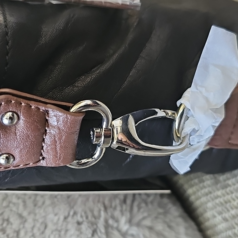 NWT Stone Mountain Long Beach Satchel Purse Leather Shoulder Bag Black - Picture 5 of 13
